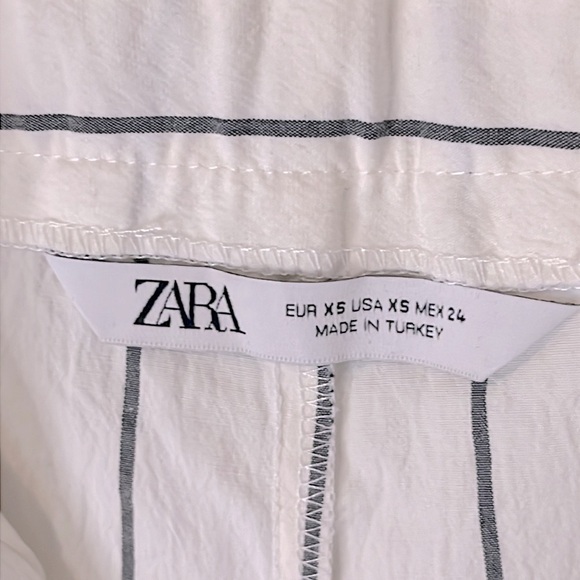 NWT Zara Cotton Blend Striped Casual Wide Leg Coastal Paper Bag Pants Sz XS - Picture 3 of 8